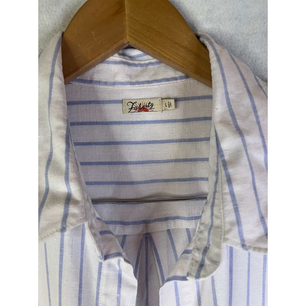 Faherty Shirt Dress White Blue Striped Linen Blend Sz L - Picture 3 of 9